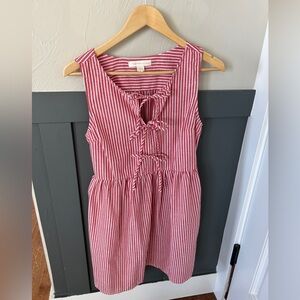 Monteau Red and White Striped Sleeveless Tie-Front Dress